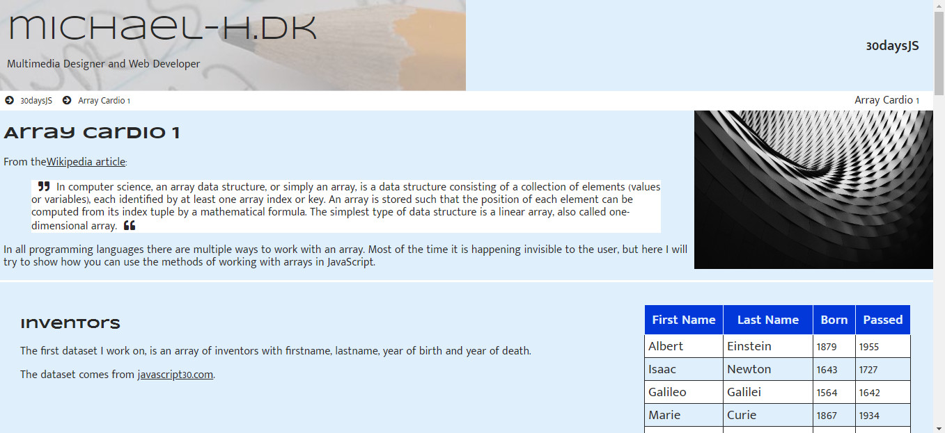 Screenshot of the Array Cardio 1 Project