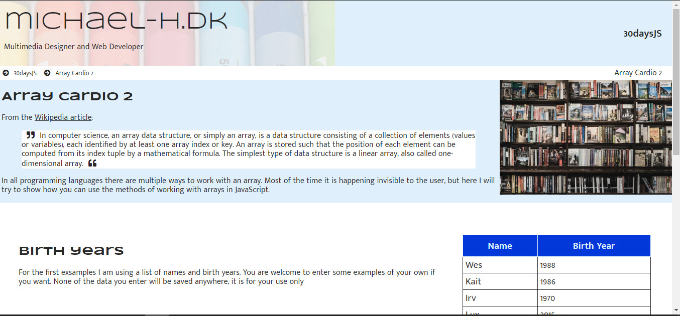 Screenshot of the Array Cardio 2 Project
